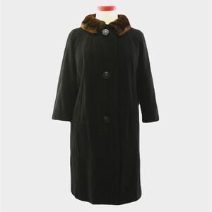 50s Vintage Cashmere Swing Coat Womens M L Mink Fur Collar Bracelet Sleeve Mod